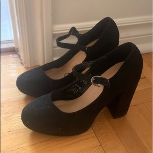 Suede mary jane heels